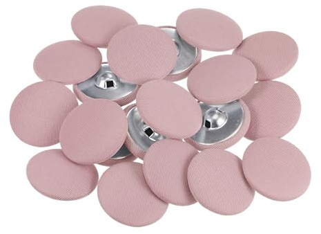 QUARKZMAN 20 Stück Knöpfe mit Stoffüberzug 30mm Runder Metallschaft Ösen Stoffknöpfe mit Stoff bezogen Nähknöpfe Vintage Ösenknöpfe für Anzüge Kleider Blusen Bastel DIY, Rosa