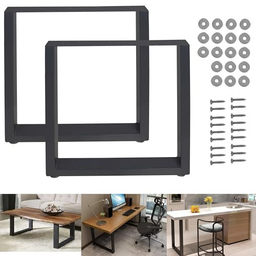 Thanaddo 2 Stück Tischbeine, Rechteckige Tischbeine mit Bodenschützern für Wohnzimmer Büros Schreibtisch Sitzbank Schwarz (80 x 72cm)