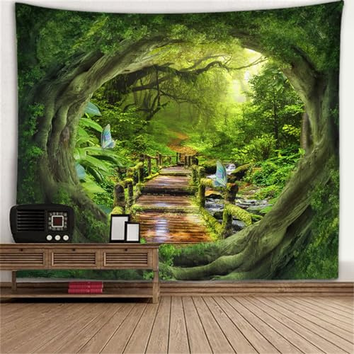 Hoisy Wandteppich Wald, Wall Hanging Wandtuch 230x150cm Natur Grün Tapestries Decoration