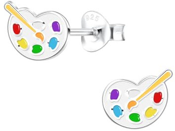 Palette and Paintbrush Stud Earrings 925 Sterling Silver