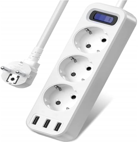 Doppelstecker für Steckdose, Verlängerungskabel mit 2 Fach Steckdosen und Flachstecker, AOUOO 2 Fach Schuko Y Verteiler, 1.5 mm² Flexible Kable, 16A/250V, IP20 Wasserdicht, für Zuhause, Büro Weiß