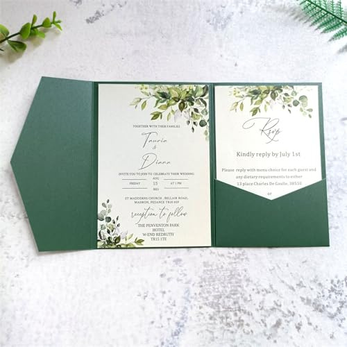 MillaSaw, Buste per partecipazioni di matrimonio e biglietti di compleanno, utilizzabili come decorazione per feste, ecc., confezione da 25 pezzi (colore: verde scuro perlato)