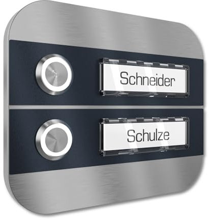 Graviers Design Campanello multi familiare con Pulsante LED Targhetta 2 nomi - Campanello V2A in acciaio inox 140x115 mm - da incasso selezionabile da esterno per porta d'ingresso casa