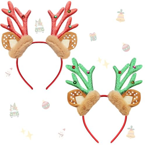 Rentier Haarreif Weihnachten，2 Stück Weihnachts Haarreif Weihnachtshaarreifen Erwachsene，Haarreifen Weihnachten Haarschmuck Für Weihnachtsfeier，Rentier Weihnachts Kopfschmuck Accessoires Damen