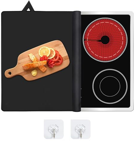 Tapis pour Plaques à Induction 62x53cm, Couvre Plaque Tapis de Cuisson à Induction, Couverture de Table de Cuisson Électrique, Tapis de Protection pour Poêle en Verre Antidérapant(Noir