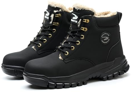 Legou Scarpe antinfortunistiche da uomo, resistenti agli urti, resistenti alle forature, con punta in acciaio, impermeabili, traspiranti, leggere, invernali, Nero , 42.5 EU
