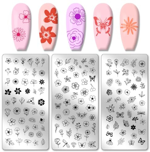 PH PandaHall 3 pz Piastre per Stampaggio Unghie, 138 Modelli Fiore Foglia Farfalla Nail Stamper Nail Art Stencil per Nail Art Design Manicure Salon