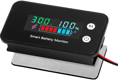 QWORK® Batterieanzeige Spannungsanzeige DC 12V-72V mit Temperatursensor, IPX7 Wasserdicht, LCD-Display, Geeignet für Wohnmobil, Boot, Auto und mehr