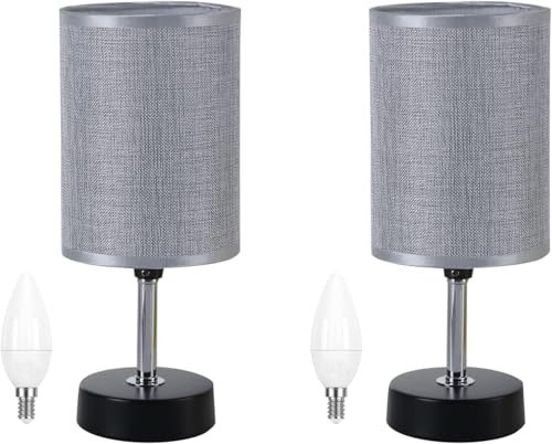 Bedside Lamps Set of 2, Touch Control Table Lamps,Ambient Light,Fabric Shade Table Light with 3 Way Dimmable for Bedroom,Living Room, Office, LED Bulb Included