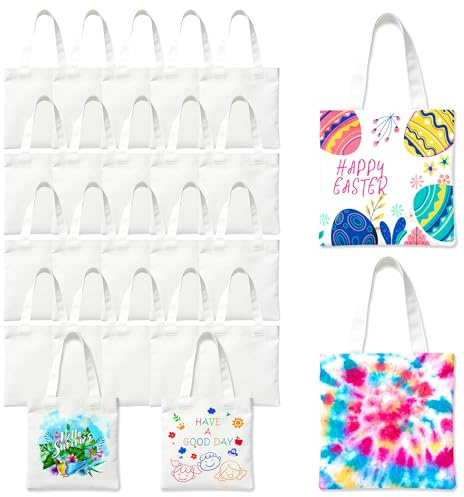 Joyclub 24 Pack 8 x 8.75 inch Sublimation Blanks Bulk Mini Tote Bags Wholesale Reusable Grocery Small Canvas Bags for Heat Transfer Tie Dye Easter Halloween Christmas Party DIY Gifts (White)