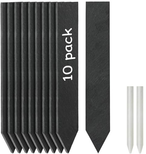 Poeland 10 Stück Schiefer Pflanzenschilder Set, Kräuterschilder Schiefer, Wiederverwendbar Gartenstecker Stecketiketten (20 x 3 cm)