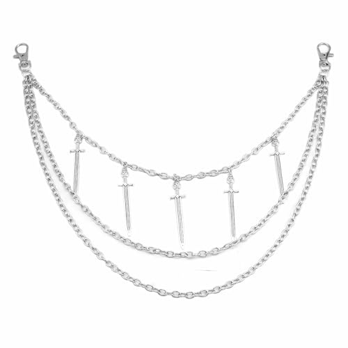 Gothic Cross Pants Chain Leaf Trousers Chain Punk Sword Jeans Wallet Chain Hip Hop Star Wallet Waist Link Chains Pocket Belt Body Jewelry for Women Men