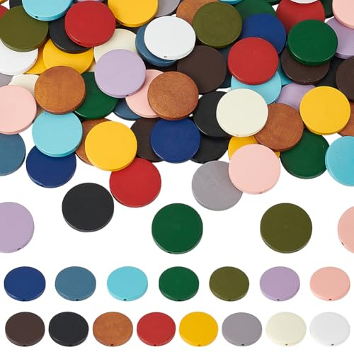 PH PandaHall 150pcs Perles Rondes Plates en Bois 15 couleurs Perles D'Espacement en Bois 30mm Disque en Bois pour Bijoux Colliers Bracelets Fabrication Artisanale Macramé à Domicile