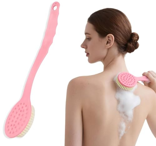 Back Shower Brush Long Handle 33CM, Soft Exfoliating Back Scrubber Use in Shower, Anti-Slip Long Handle Back Scrubber Pink