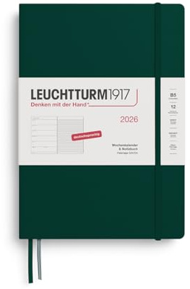 LEUCHTTURM1917 372466 Calendario semanal y cuaderno Composition (B5) 2026, 12 meses, Forest Green, alemán