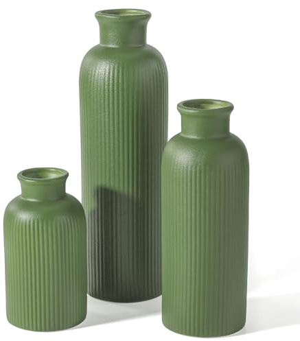 GUKJOB Set di 3 piccoli vasi in ceramica verde salvia, vasi da fiore moderni in stile Boho per la decorazione della stanza, decorazione in stile fattoria, vasi per la tua cucina, bagno, camera da