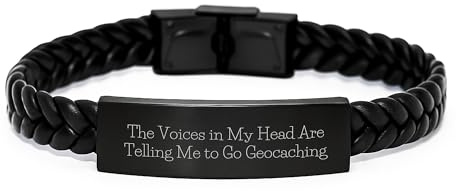 Geocaching Inspirational Gifts for Men - Funny Quote Interlaced Leather Bracelet, Perfect Birthday Present from Friends or Family, Unique Accessories for Adventurers