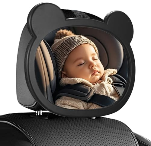 Spiegel Auto Baby Rückbank, Autospiegel Baby Rücksitz, 360° Drehbar für Einfache Anpassung, Robuste Gurte, Einfach Montieren, Autospiegel Baby Rückbank, Großes Sichtfeld (schwarz)