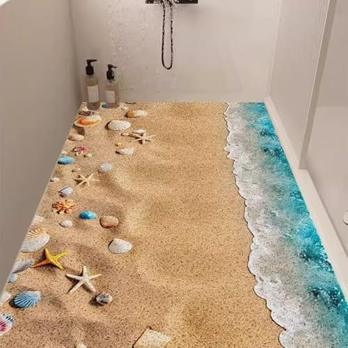 Pevfeciy Duschmatte rutschfest 60X60 cm Duschvorleger mit Marinemuster PVC Luffa Material Weich Komfort mit Ablaufloch für Duschkabine und Nassbereiche