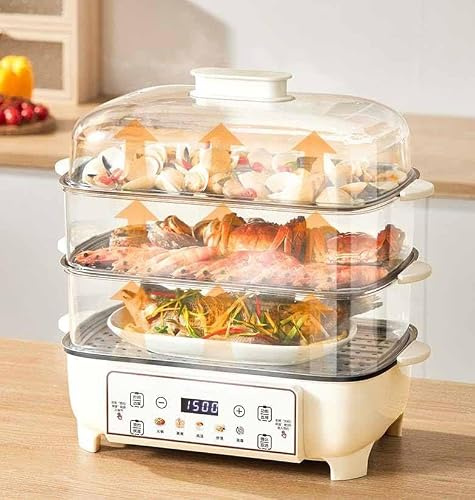 LBLFEBD 3-Tier Electric Food Steamer, 48L Large Capacity Multi-Cooker with 6 Preset Menus & 12H Keep Warm, 1500W Fast Steam for Healthy Cooking, BPA-Free Stackable Baskets (90 Min Timer)
