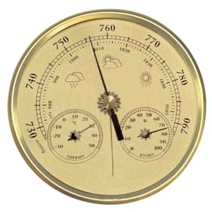 Voyoo Metal Framed Barometer,Analog Barometer with Thermometer Hygrometer for Indoor and Outdoor（Gold）