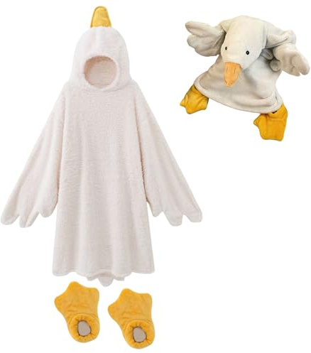 Goose Blanket Hoodie Onesie - Funny White Goose Costume With Slippers | Oversized Hoodie Blanket For Couples | Warm Wearable Sleeping Bag For Women Men Teens