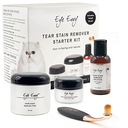 Eye Envy Katzen-Tränenflecken-Entferner Starter Kit mit ProPowder Pinsel | Färbelösung, Applikatorpads, Färbepulver und Kleiner Applikatorpinsel | Dauert 30-45 Tage
