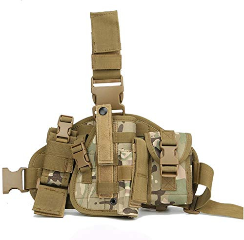 Gexgune Universal verstellbare Militärarmee Tactical Drop Bein Oberschenkel Pistole Holster Plattform Panel mit MOLLE Beutel Jagdbeutel （CP）