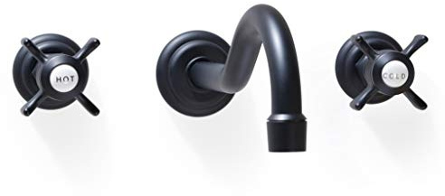 SITGES Antique Wall Faucet,Two Handle Bathroom Sink Wall Mount Faucet with Rough in Valve Included,Matte Black