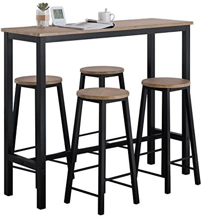 SoBuy Juego de Mesa Alta para Comedor, Conjunto de Bar con 4 Taburetes, Mesa de Cocina Moderna Ideal para Espacios Reducidos Negro OGT22-SCH
