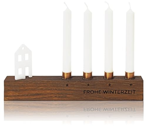 Kerzenständer Advent aus Holz dunkel - mini Kerzenhalter für 4 Baumkerzen - Design Kerzenleiste - Alternative zum Adventskranz – Eiche Farbe Nussbaum