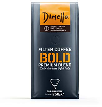 Dimello Bold – Strong Flavoured Filter Ground Coffee (250g) - Dark Roasted | Distinctive Taste & Full Body – Rich Aroma, Nutty & Chocolaty Notes – Ideal for Filter Machines & Cafetières