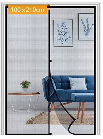 Yotache Fliegengitter Balkontür Magnet 100x210cm Insektenschutz Balkontür Ohne Bohren mit Stollen und Klettverschluss für Haus und Terrasse, Schwarz