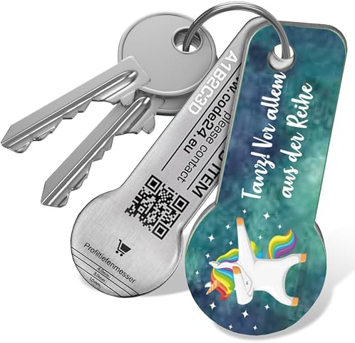 Einkaufswagenlöser ® Code24 Tanzendes Einhorn/Schlüsselanhänger Einkaufschip mit Schlüsselfundservice/Abziehbarer Einkaufswagenchip Metall, Chip Einkaufswagen, Key Finder / 3 Jahre Fundservice
