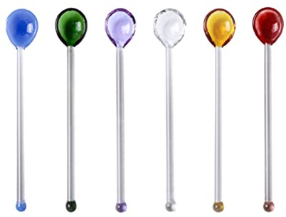 BESPORTBLE 6 cucharas de cóctel de Colores Surtidos, de Cristal, para Mezclar café, Bebidas, Remover