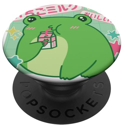Kawaii Süßer Frosch Anime trinkt Erdbeermilch Japanisch Cute PopSockets Klebender PopGrip