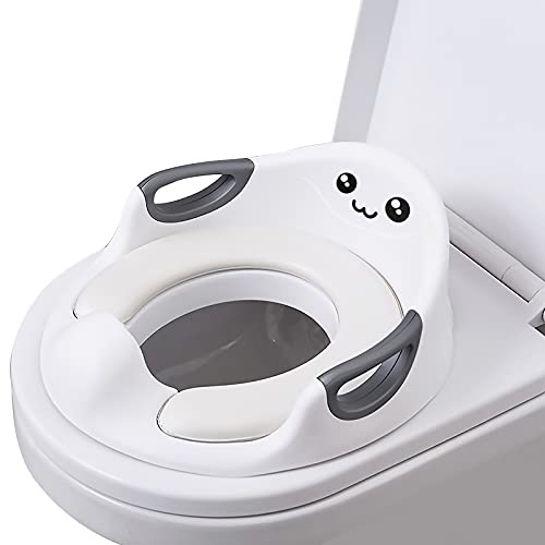 SONARIN Riduttore WC per Bambini,Sedile WC Portatile Ergonomico con Cuscino Staccabile/Paraspruzzi/Maniglia/Schienale per Ragazzi e Ragazze,Allenamento WC,Doppio Design Antiscivolo(Bianco)