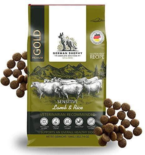 German Shephy Dog Food | Hypoallergen | Getreidefreies Hundefutter trocken | Lamm & Reis | Magen schonend für ernährungssensible Hunde | Mit hohem Fleischanteil (10kg)