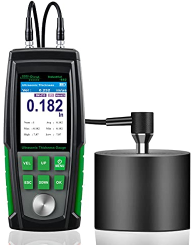 Ultrasonic Thickness Gauge Industrial-882 – Metal Thickness Tester for Steel, Pipes and Industrial Materials, 0.039–8.858 in (1–225 mm) Range, Color LCD, Auto Calibration, Handheld Thickness Tester