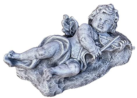 stoneandstyle Figura de ángel tumbado con violín resistente a las heladas