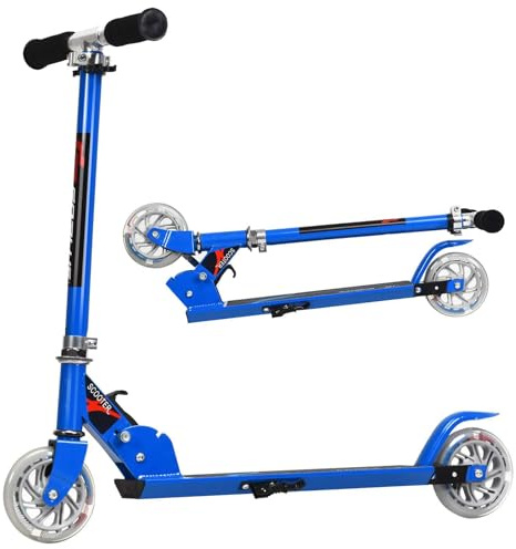 GYMAX Faltbare Kindersooter, Kinder Roller mit LED leuchtenden Räder, Tretroller 3 höhenverstellbar bis 70kg belastbar, Kickscooter für Jungen & Mädchen ab 4 Jahre