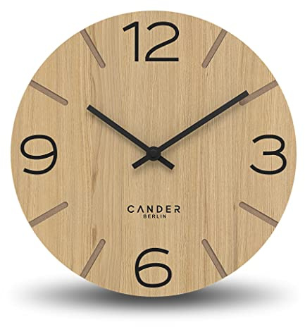 Cander Berlin MNU 2730 I Wanduhr Holz lautlos 30 cm modern Eichenfurnier Vintage ohne Ticken Wohnzimmer Büro Küche analog