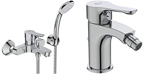Ideal Standard BC676AA Alpha Miscelatore esterno vasca doccia, con accessori, cromato & BC652AA Alpha Miscelatore bidet, cromato