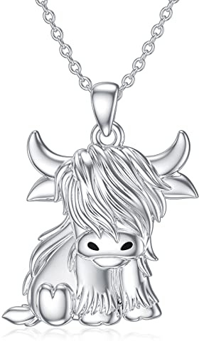 PROESS Highland Kuh Geschenke Halskette Highland cow 925 Sterling Silber Kuh kette Charme für Armband Halskette Schottland Anhänger Kuh Fußkettchen Schmuck Hochlandkuh für Frauen Mädchen