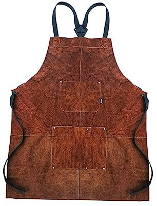 Housoutil Grembiule Da Barbecue in Bovina Protettivo Antiolio Con Tasche Cucite Per Comodo Utilizzo Tramite Cinghia Per Esterni e Grigliate