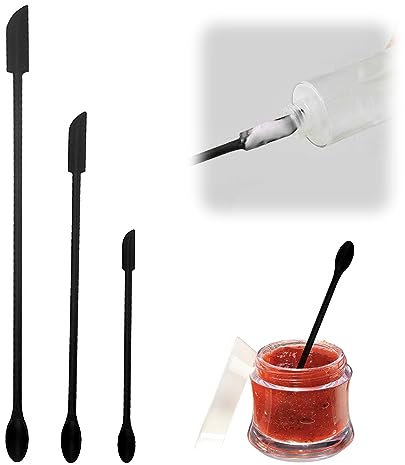Lot de 3 Mini Spatules en Silicone - Petite Cuillère, Spatule en Verre, Spatule de Beauté, Cosmétique - Longue Poignée, Agitateur de Lotion pour Bouteilles