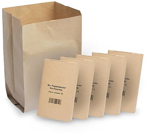 Hypafol Bio-Papiermüllbeutel - 50 Stück | Kompostierbare braune Beutel für Biomüll, biologische Abfälle & mehr | Plastikfrei | 1-lagig, 10 L Fassungsvermögen | 200x160x360 mm | 5 Packungen à 10 Stück