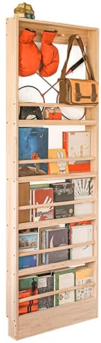 morimoe Wooden Kids Bookshelf, Wall Mount Shelf with Hooks, Organizer for Toys and Books, Space-Saving