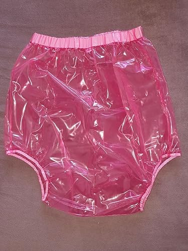 Top PVC Adult Baby Inkontinenz Windelhose Gummihose hoch rosa glasklar (L)