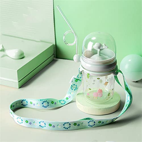 Shanrya Bottiglia d'Acqua Spray Balena, Design a Cannuccia Ambientale Tazza Spray Acqua Balena Portatile Leggera per Bambini (Verde fiaba+cinturino)
